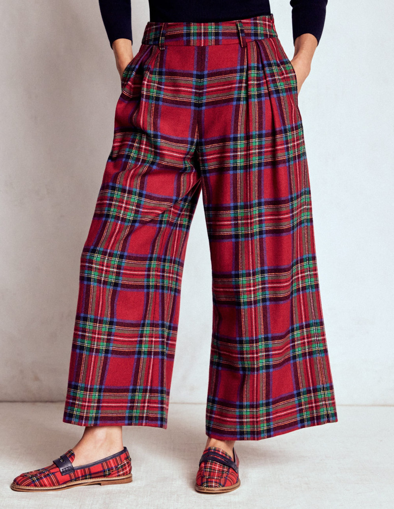 Pleated Wool Culottes-Red, Blue and Green Check 5