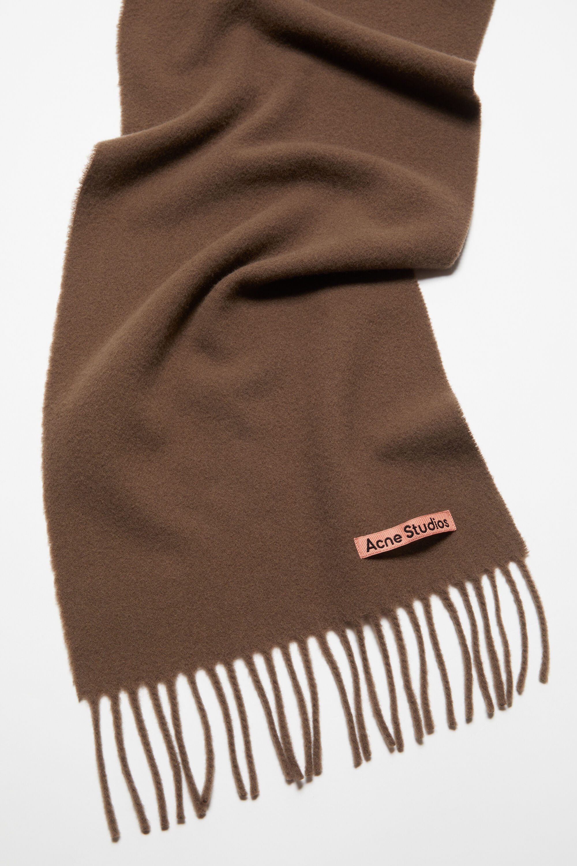 Fringe wool scarf - skinny - Chocolate brown - 4
