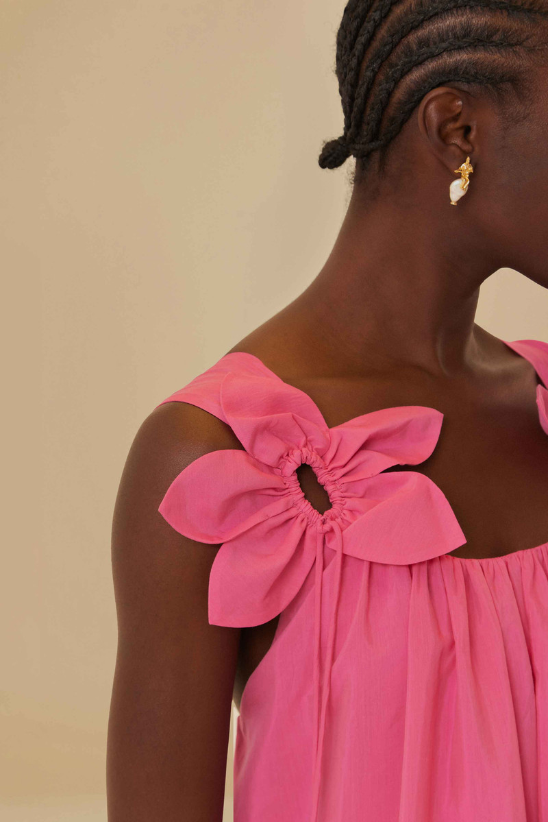 Pink Floral Details Sleeveless Midi Dress 3