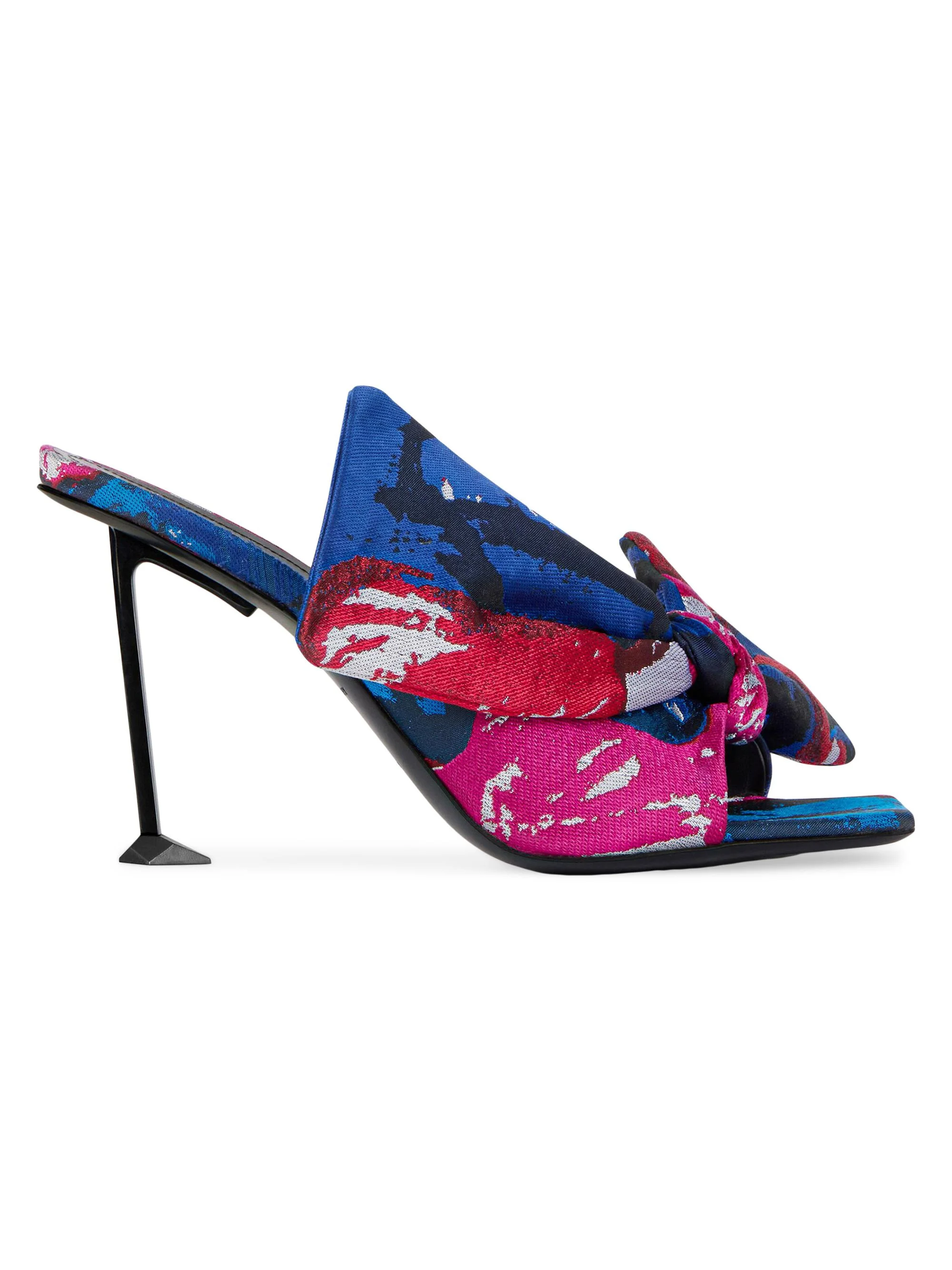Women's Boudoir Heeled Mules in Jacquard with Floral Print - Blue - 1