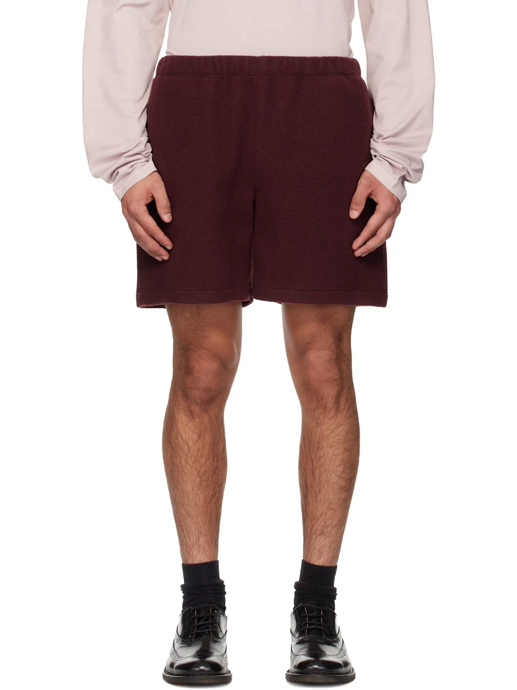 SSENSE Exclusive Burgundy Fleece Shorts - 1