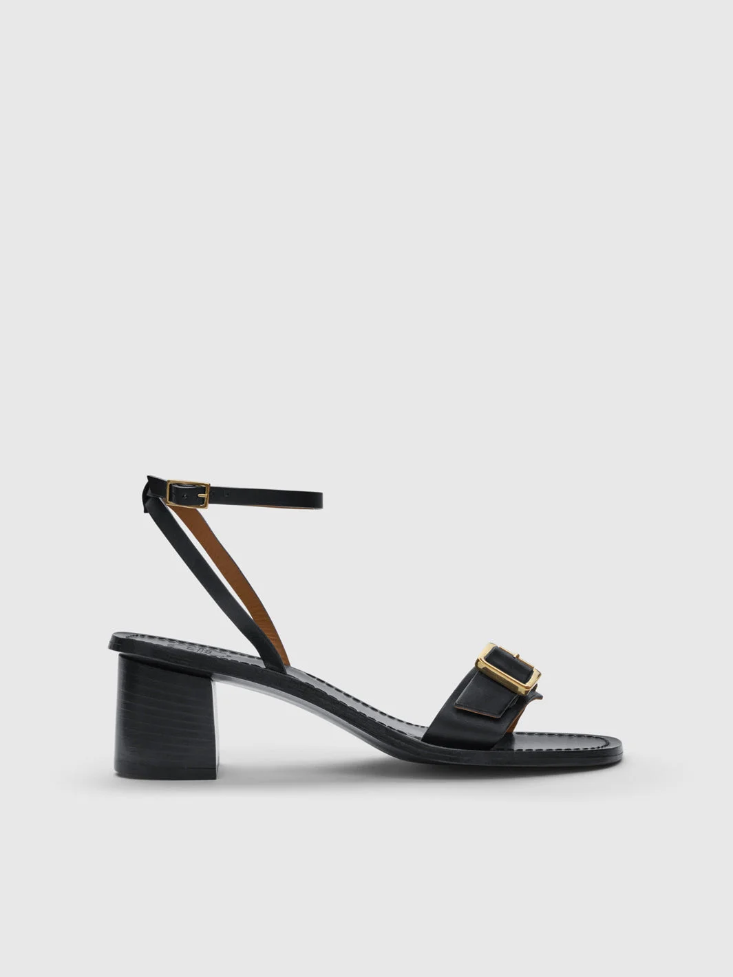 Mori Black Leather Ankle strap heels - 1
