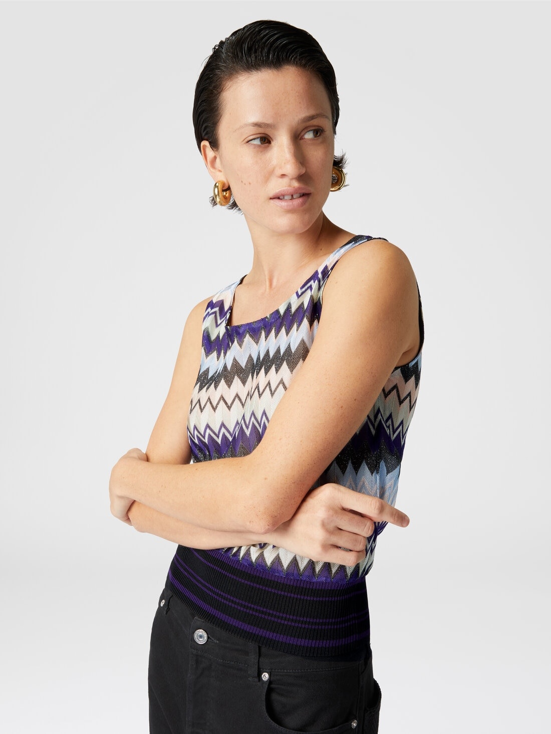 Sleeveless top in zig zag lamé viscose - 4