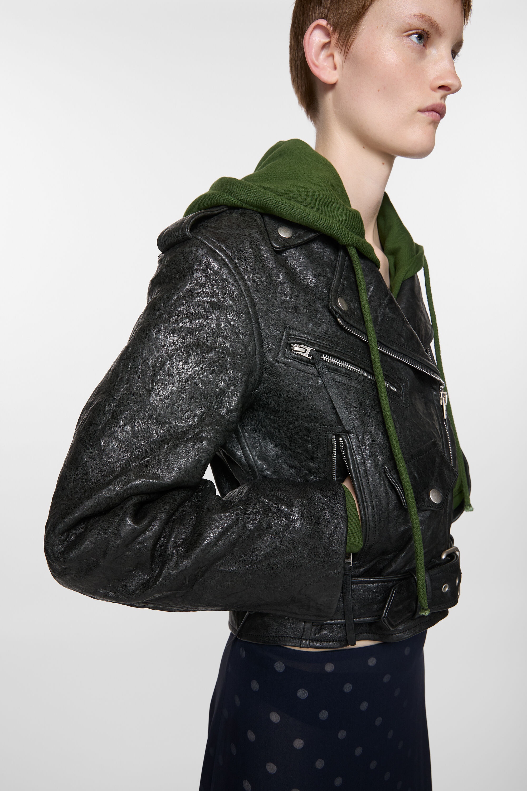Layered leather jacket - Black - 6