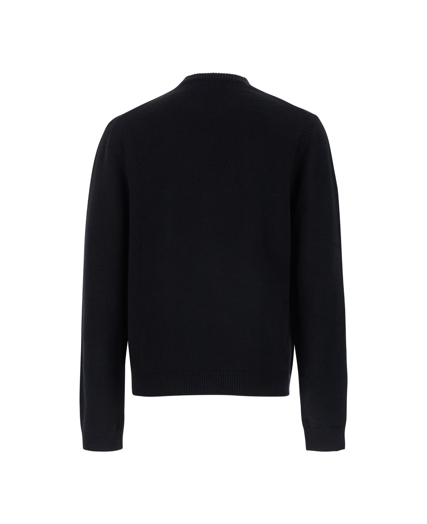 Black Crewneck Sweater With Web Detail In Cashmere Man - 2