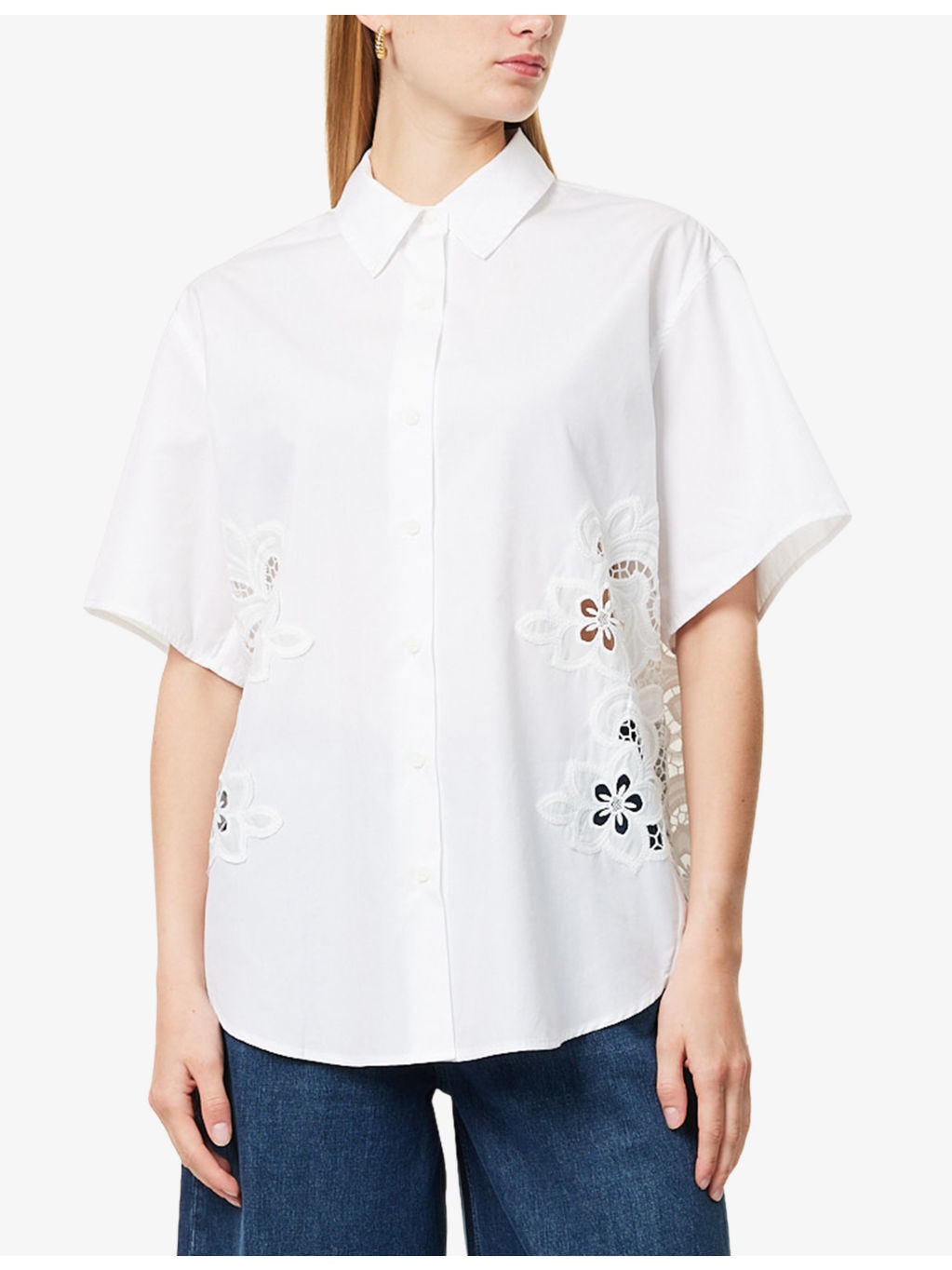 Amy Lace-Embroidery Cotton-Poplin Shirt - 3