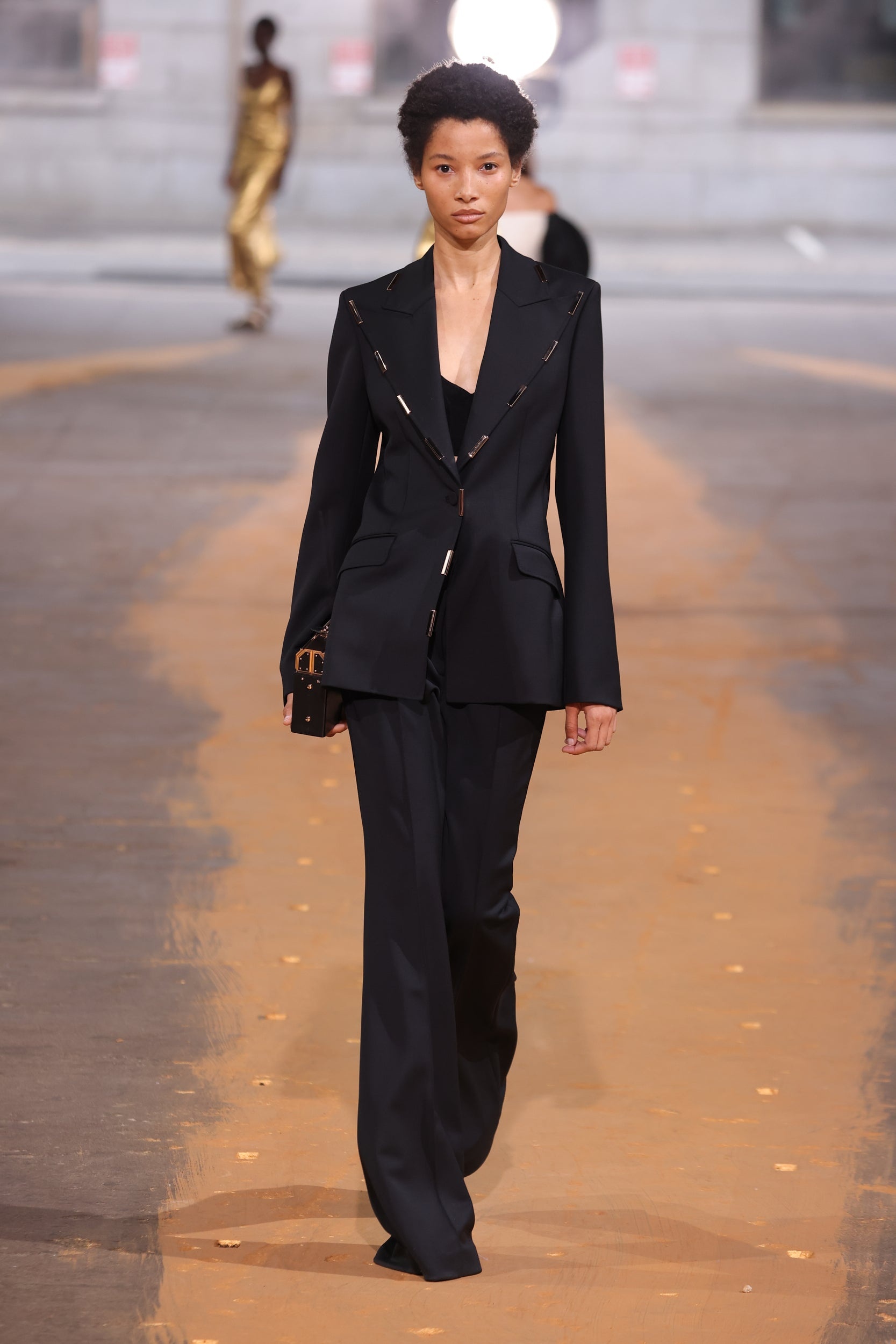 Leiva Blazer in Black Sportswear Wool with Gold Bars - 2