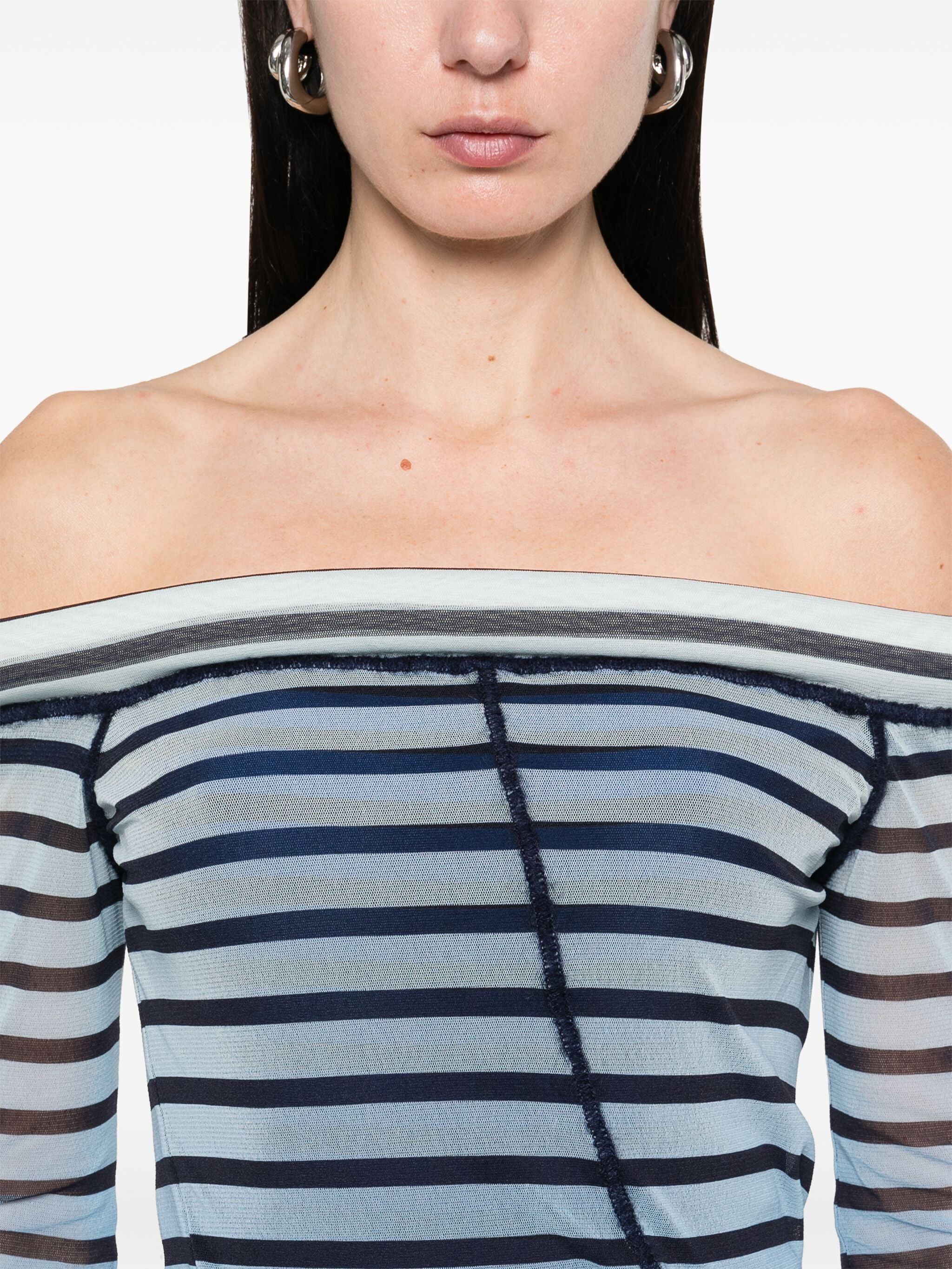 Jean Paul Gaultier Women Mesh Boat Neck Long Dress With 3D Collar And Cuff - 5