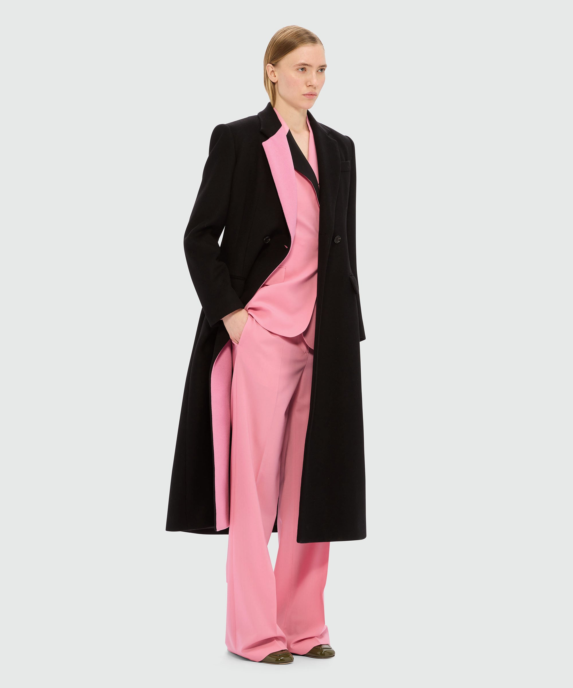 Pink single-breasted jacket in cool wool with contrasting details - 4