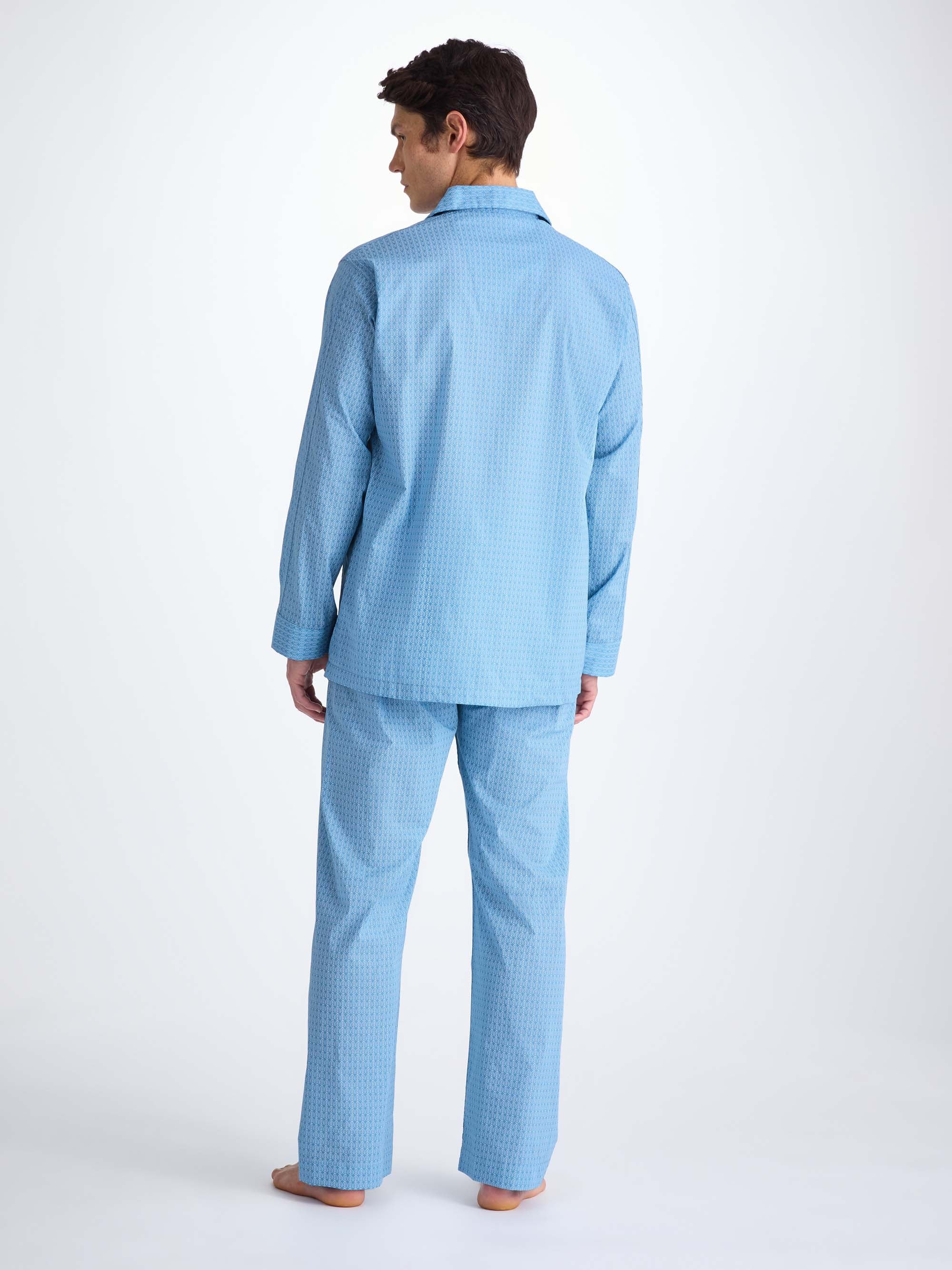 Men's Classic Fit Pajamas Cotton Batiste Blue Jungle Leaf Print - 4