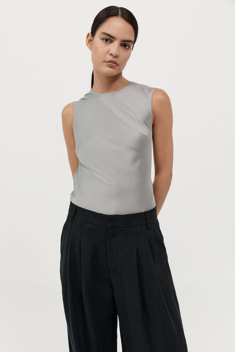 Soft Silk Rouleau Tie Top - Silver - 1
