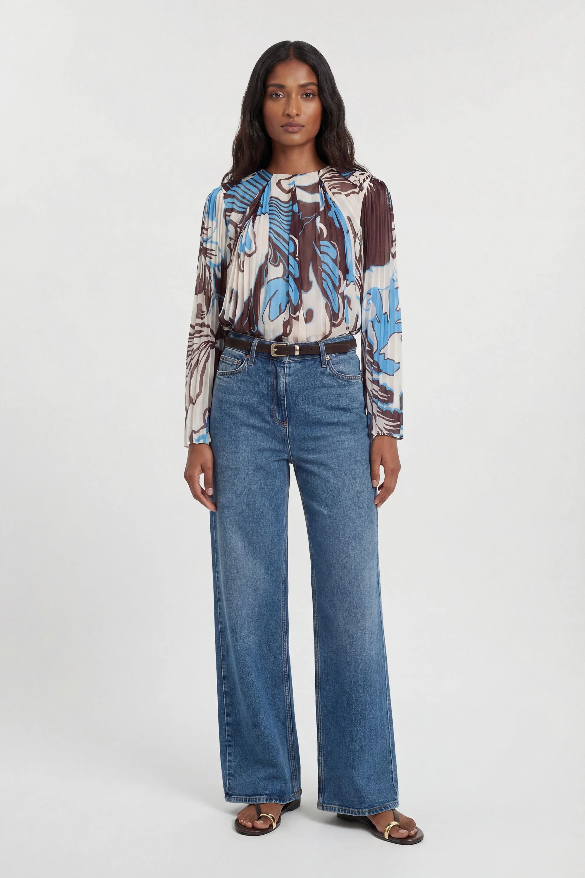 Paisley Blue Pleated Woven Blouse - 1