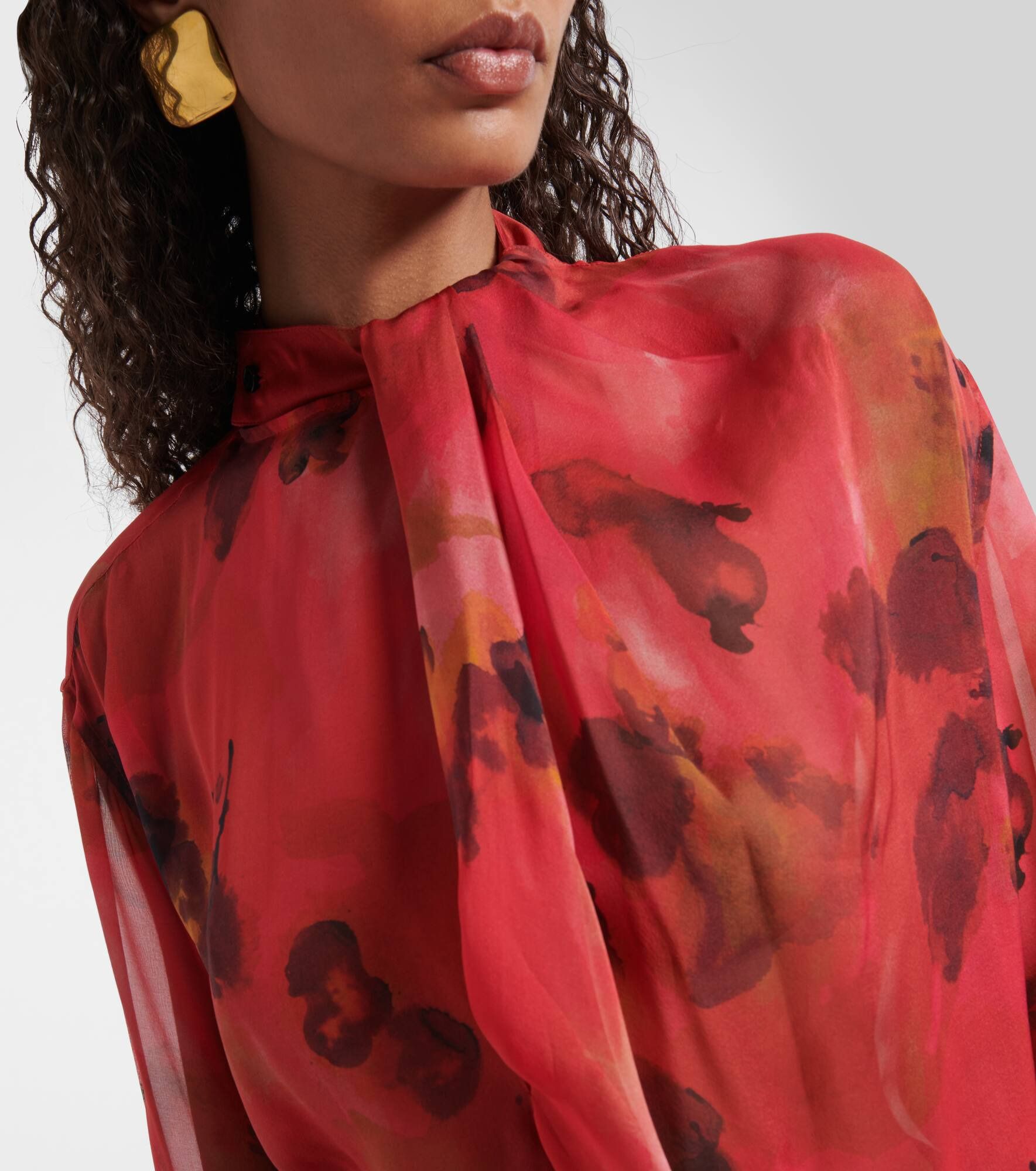 Draped printed silk blouse - 4