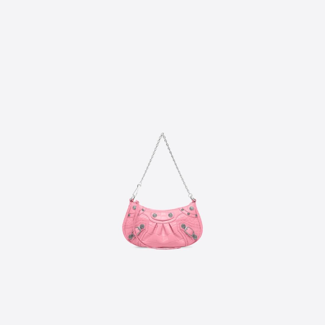 Women's Le Cagole Mini Purse With Chain Crocodile Embossed in Pink - 1