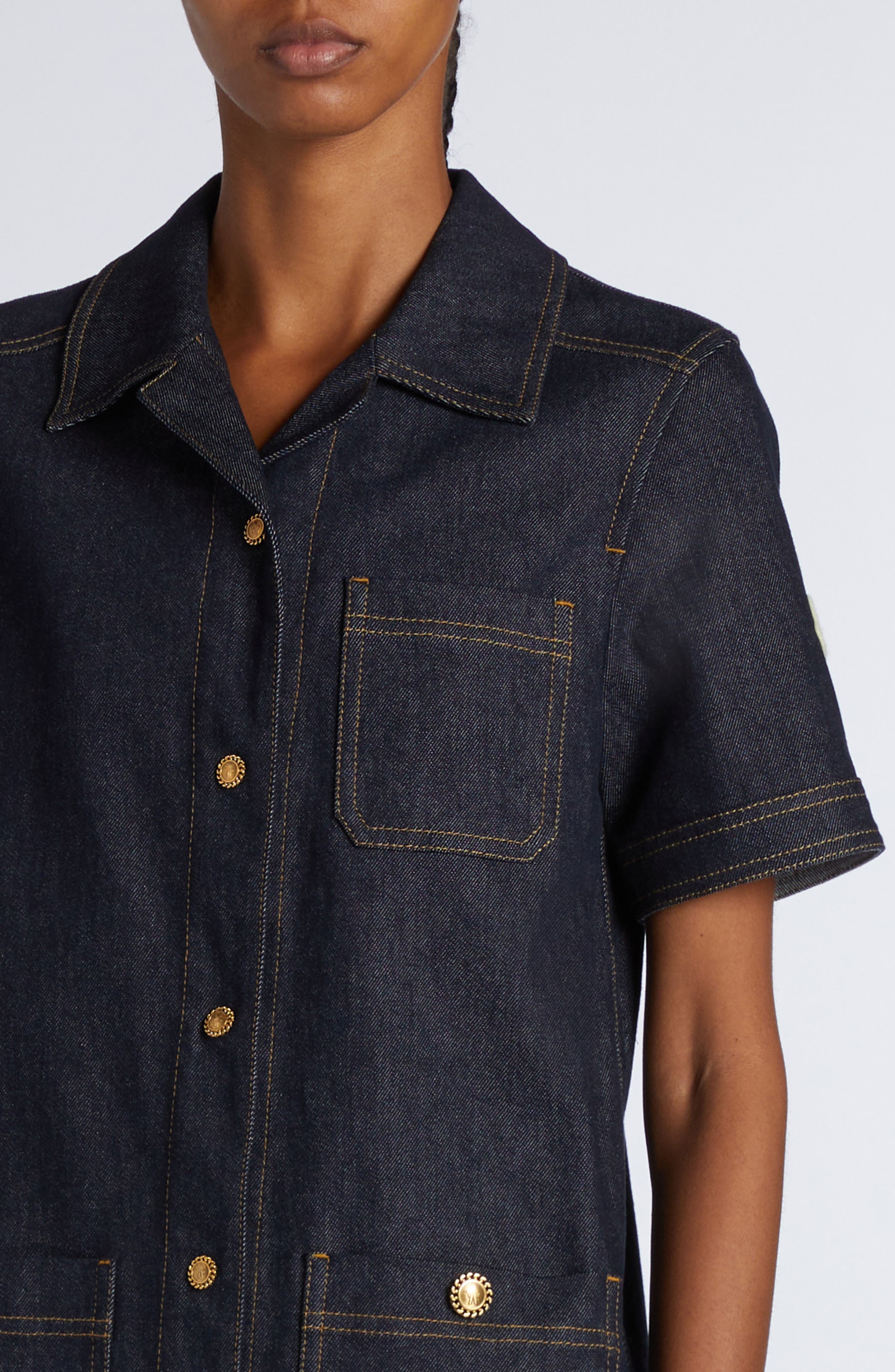 Moncler Stretch Denim Shirtdress in Blue Navy Denim at Nordstrom - 4