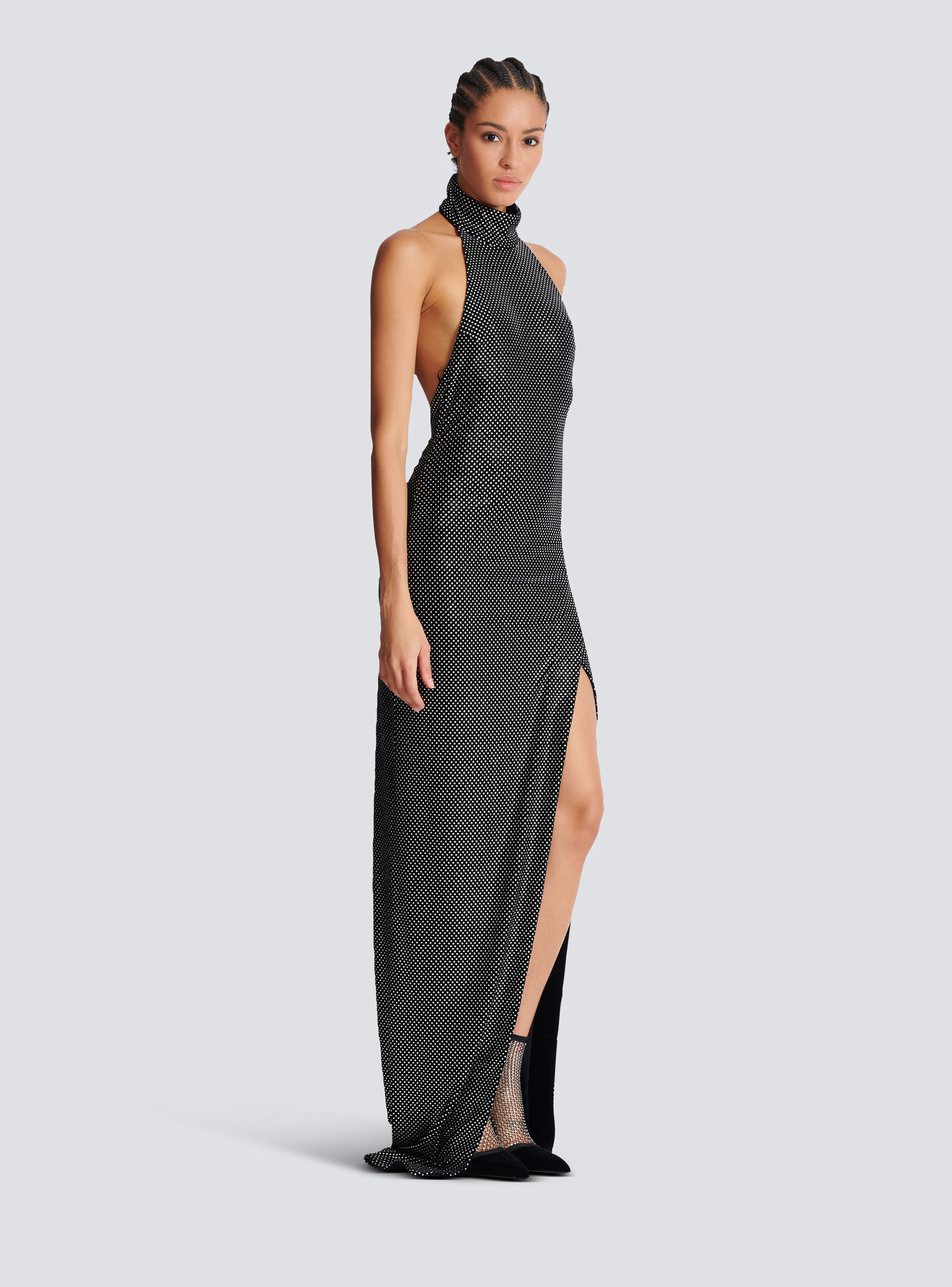 Long velvet halterneck dress with rhinestones - 3