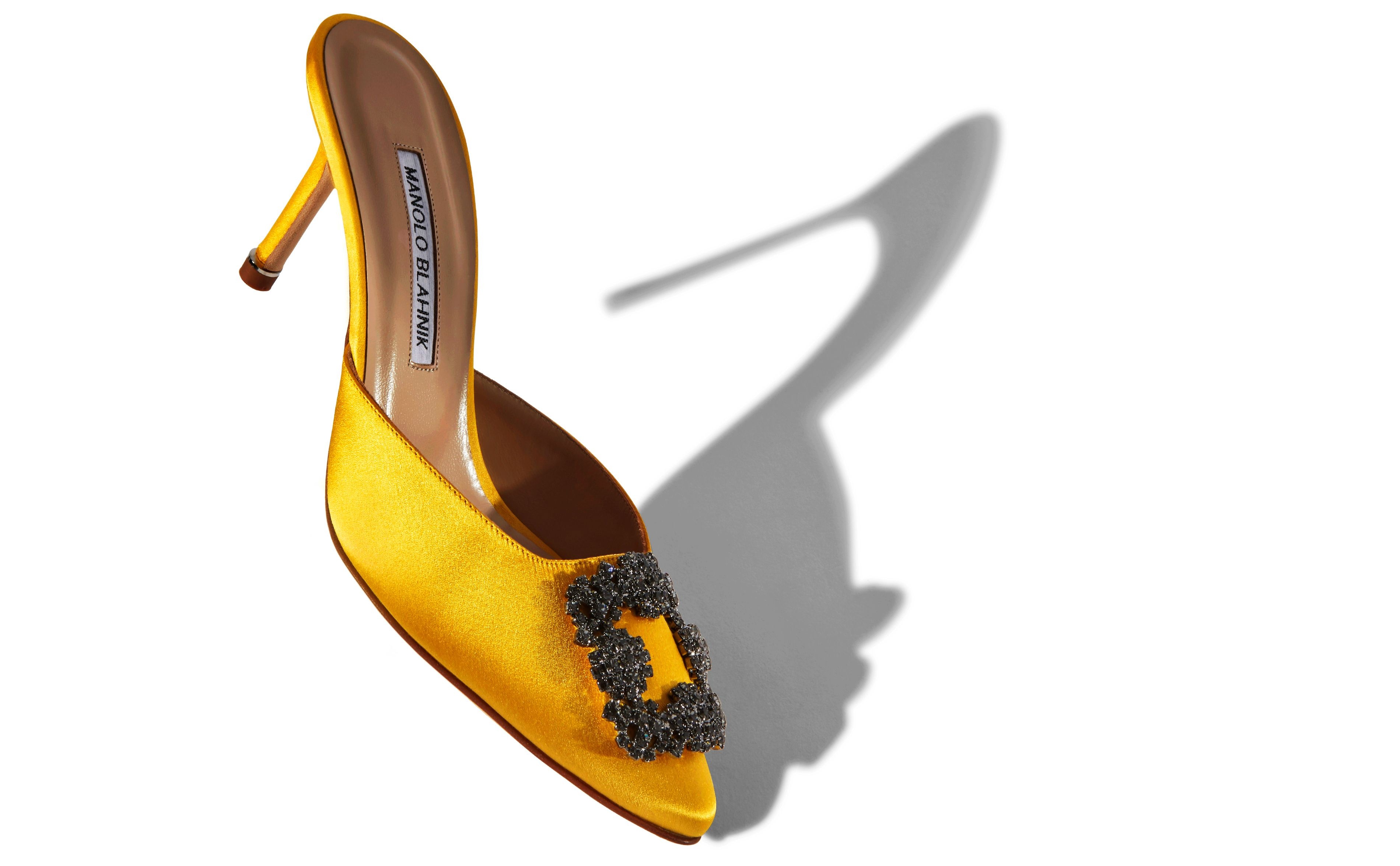 Yellow Satin Jewel Buckle Mules - 2