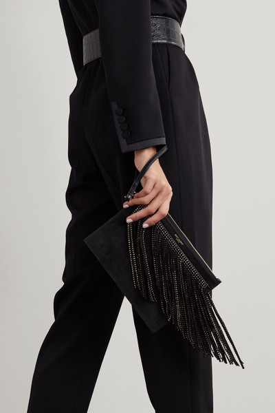 SAINT LAURENT Studded fringed leather and suede pouch outlook