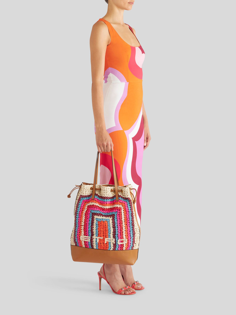 Etro LARGE MULTI-COLOURED STRIPED RAFFIA BUCKET BAG outlook
