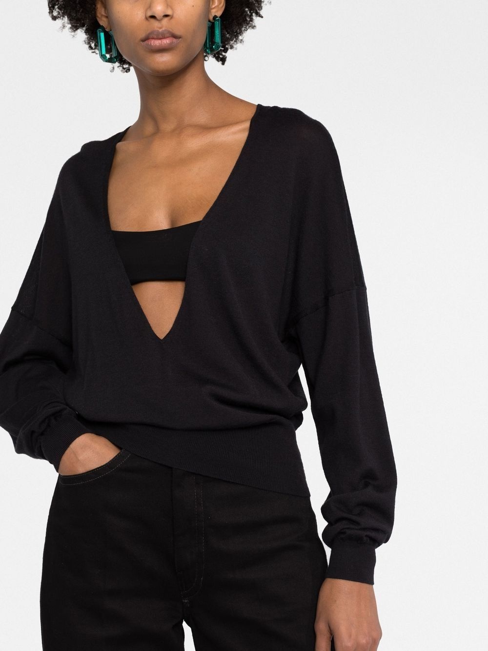 plunging V-neck knit top - 3