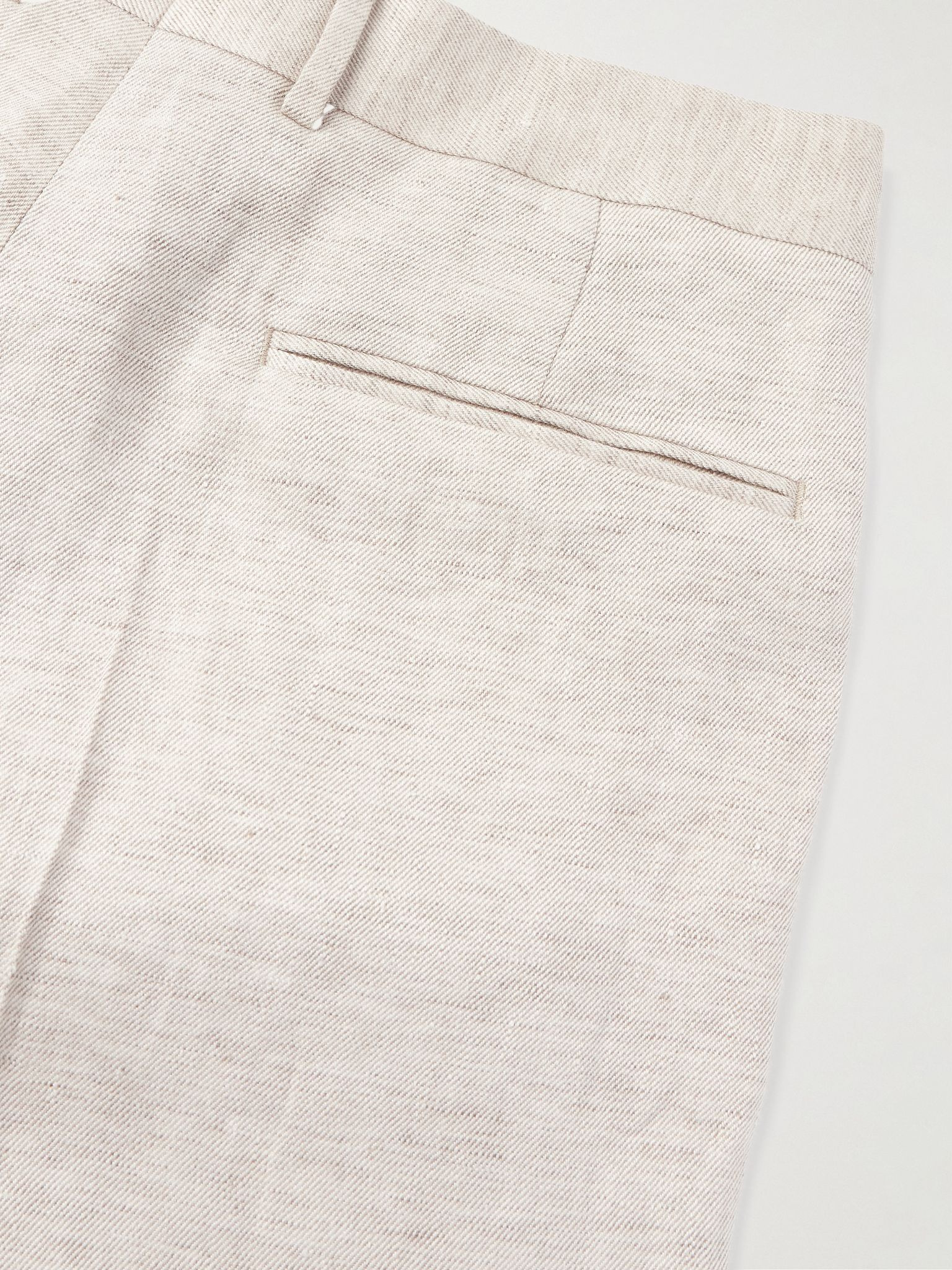 Slim-Fit Straight-Leg Pleated Linen Suit Trousers Beige - 5