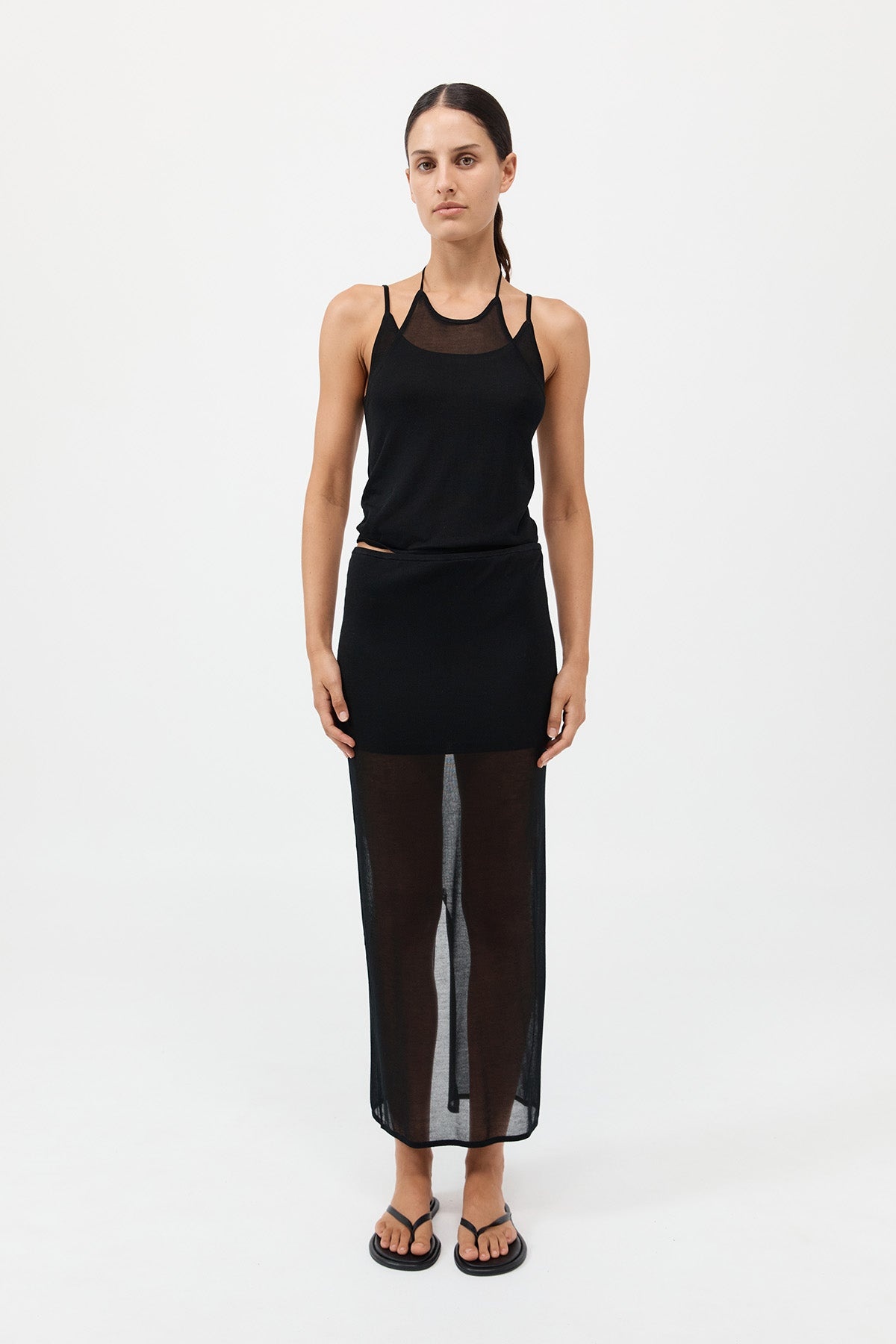 Sheer Column Skirt - Black - 2