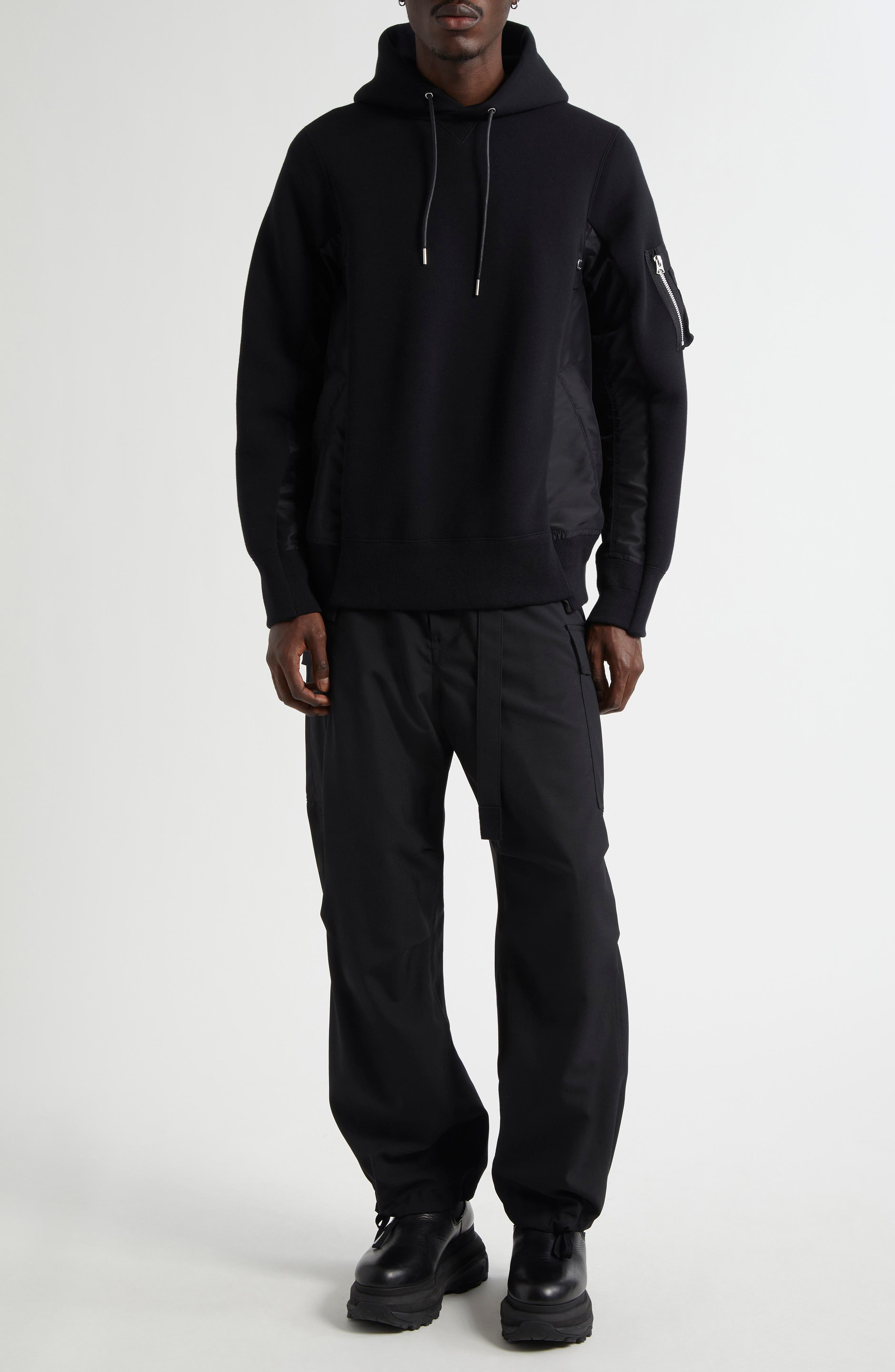 Sacai Sponge Sweat Mixed Media Hoodie in Black/Black 002 at Nordstrom - 2