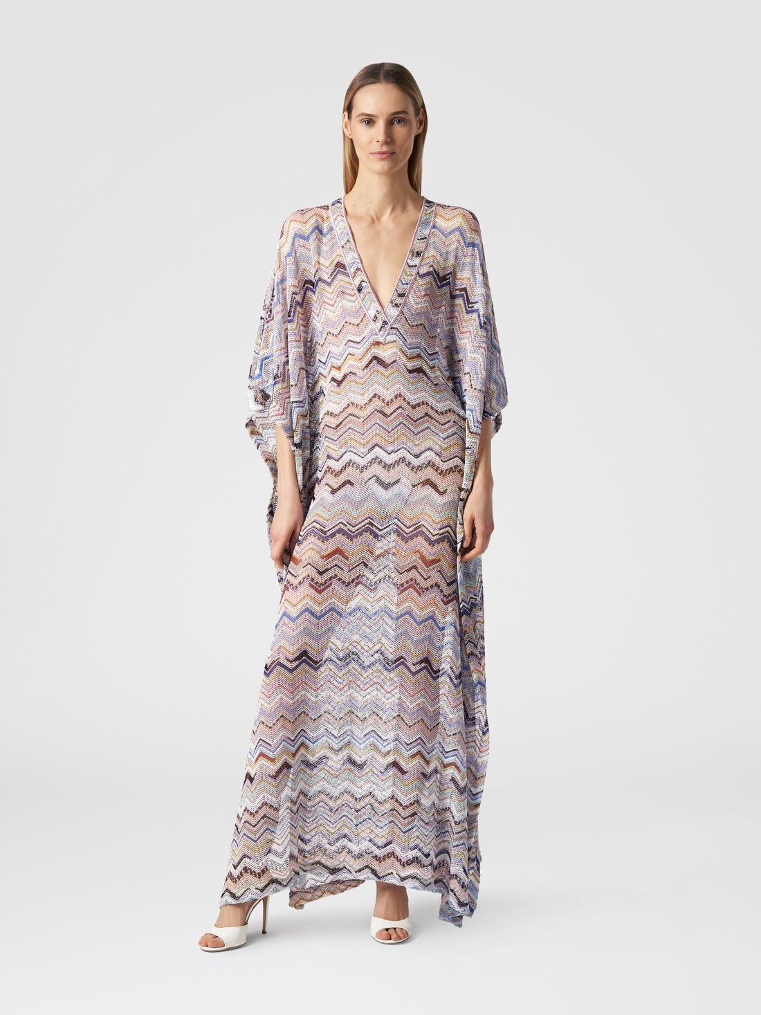 Long cover up kaftan in zigzag viscose with lurex - 2