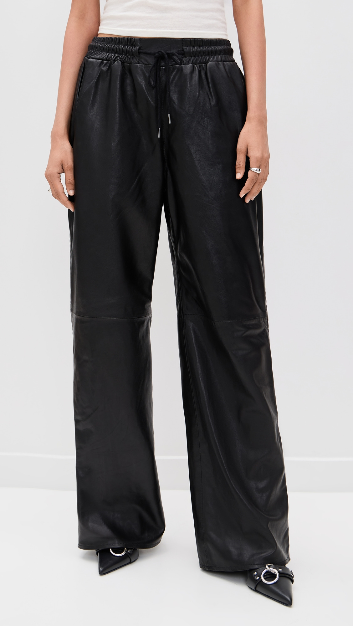 Wide Leg Leather Pants - 7