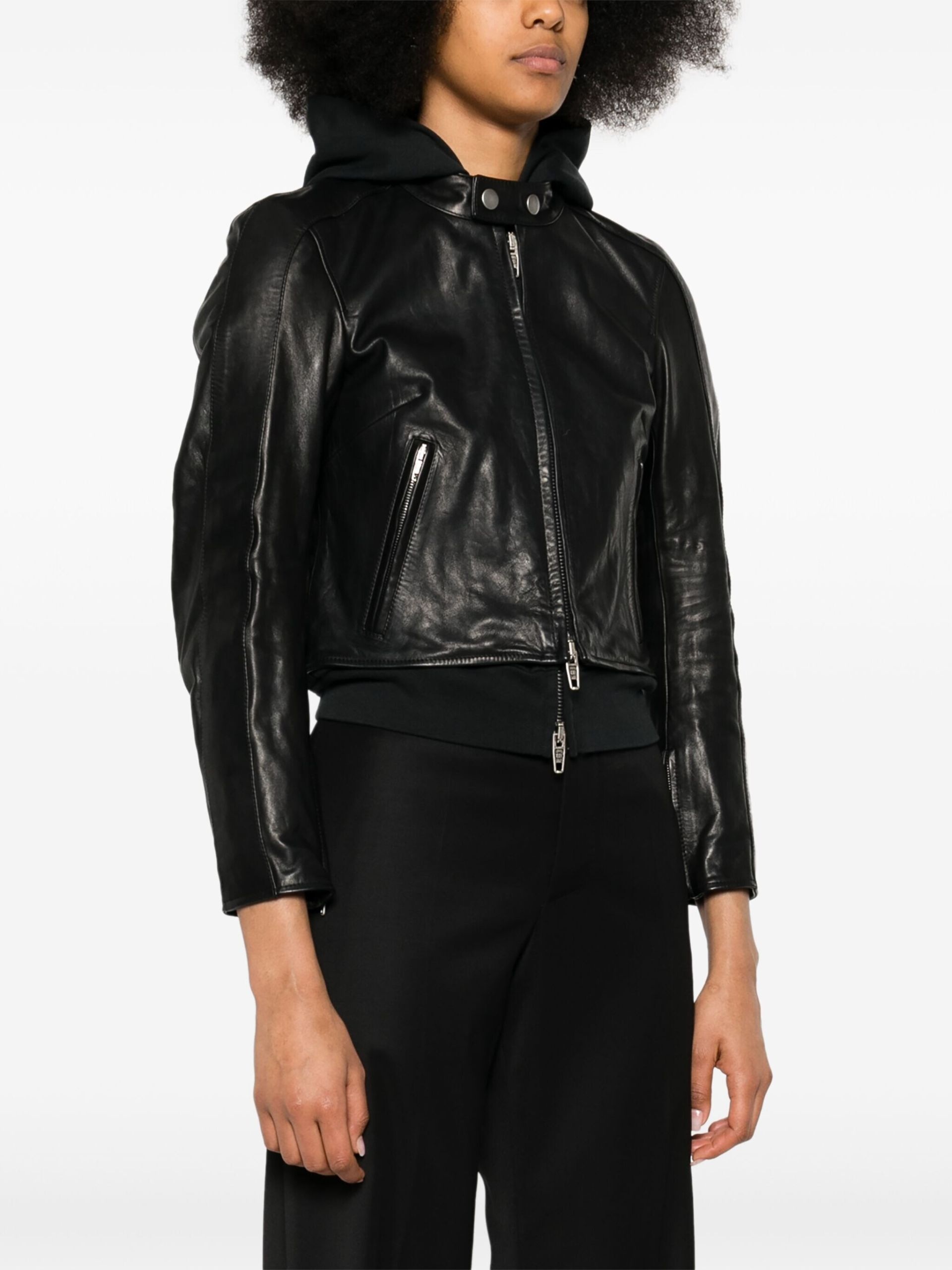 Black Layered Leather Jacket - 3