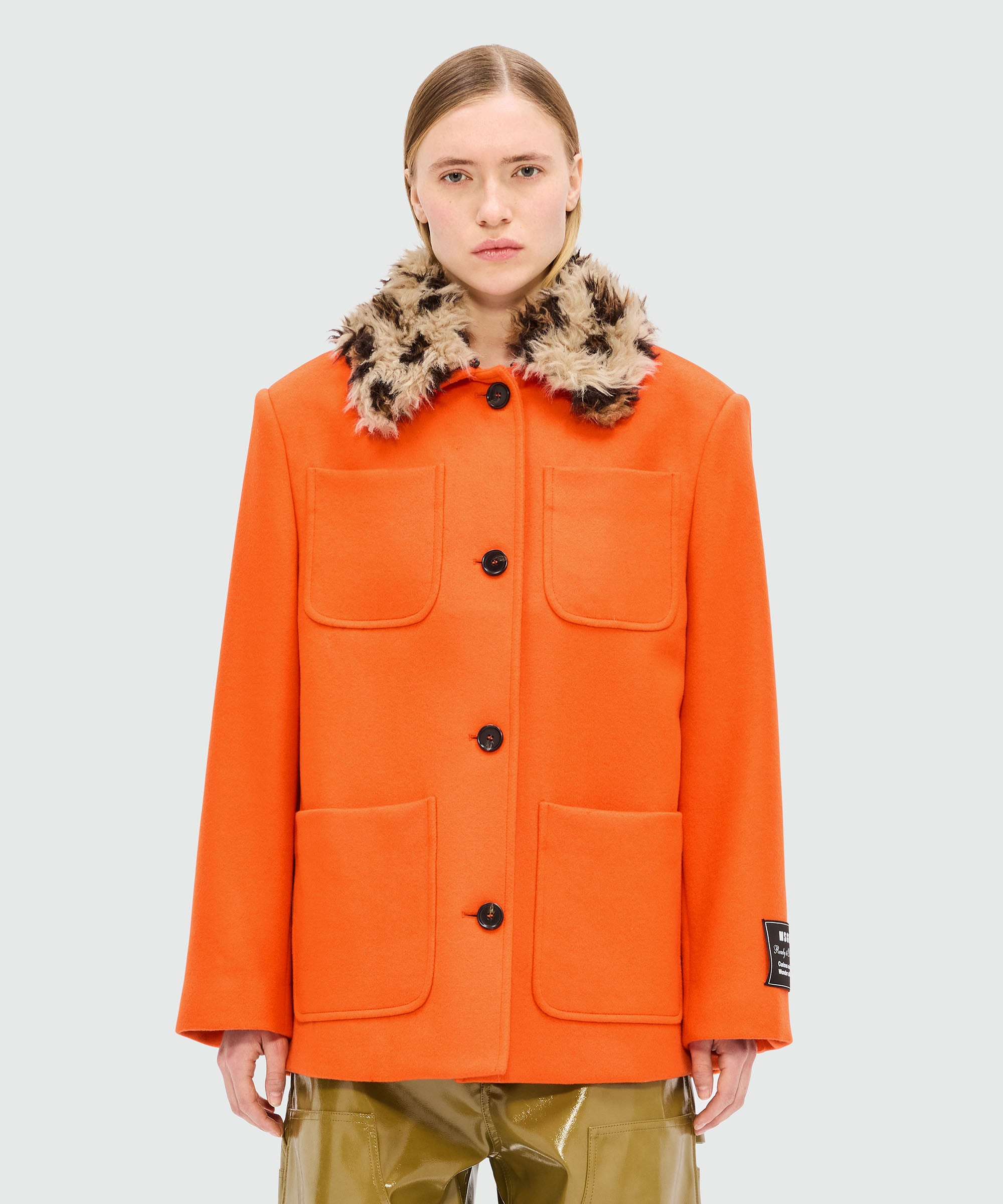 Orange wool jacket with shaggy animalier collar - 2