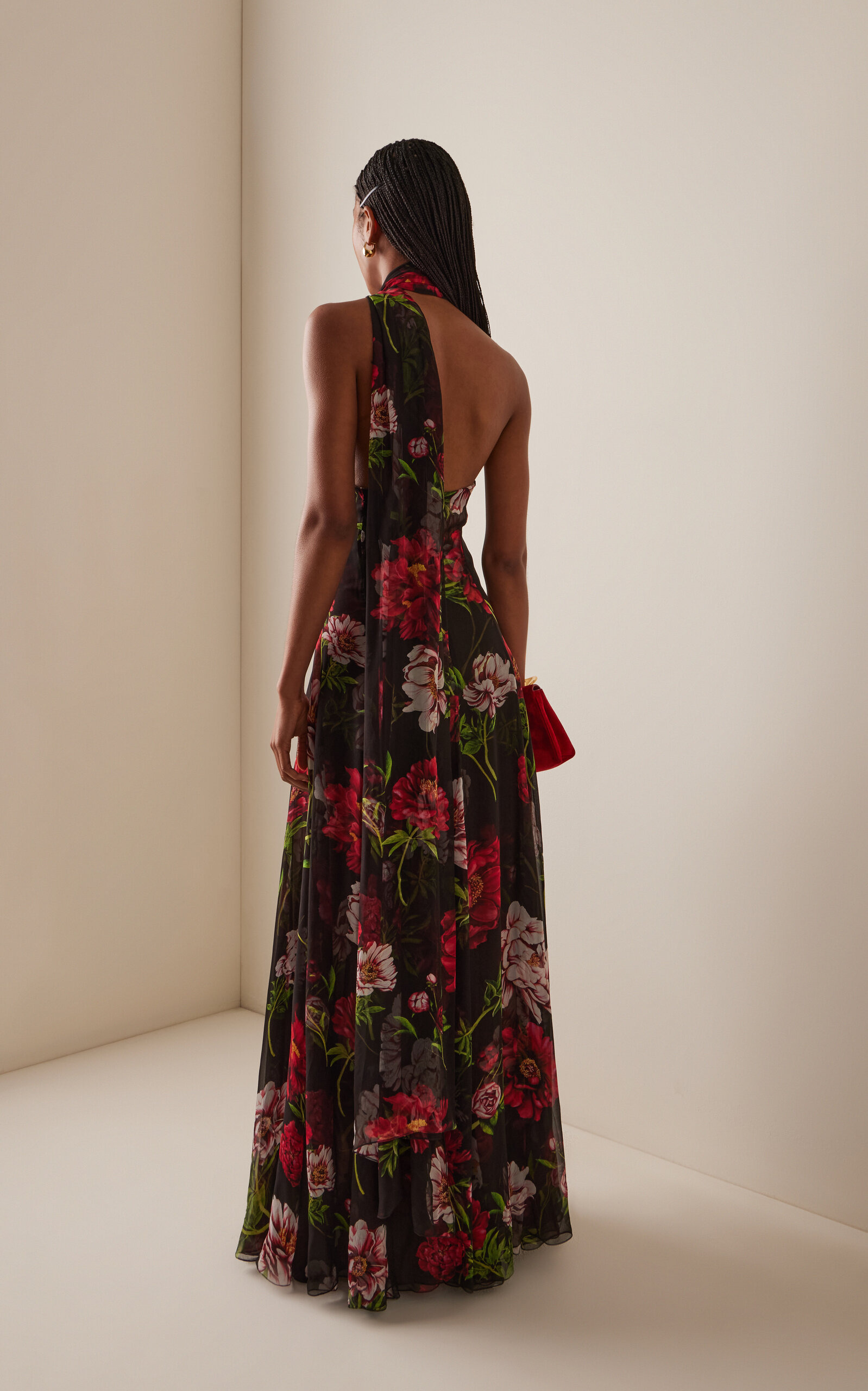 Printed Silk Chiffon Halter Gown multi - 4