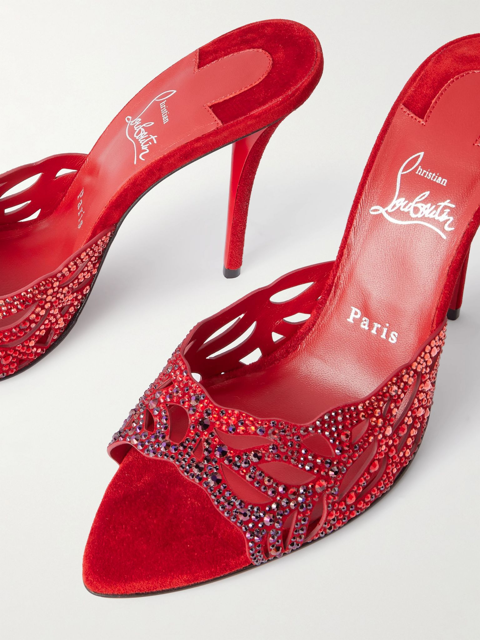 Lasera 100 cutout crystal-embellished suede sandals Red - 4