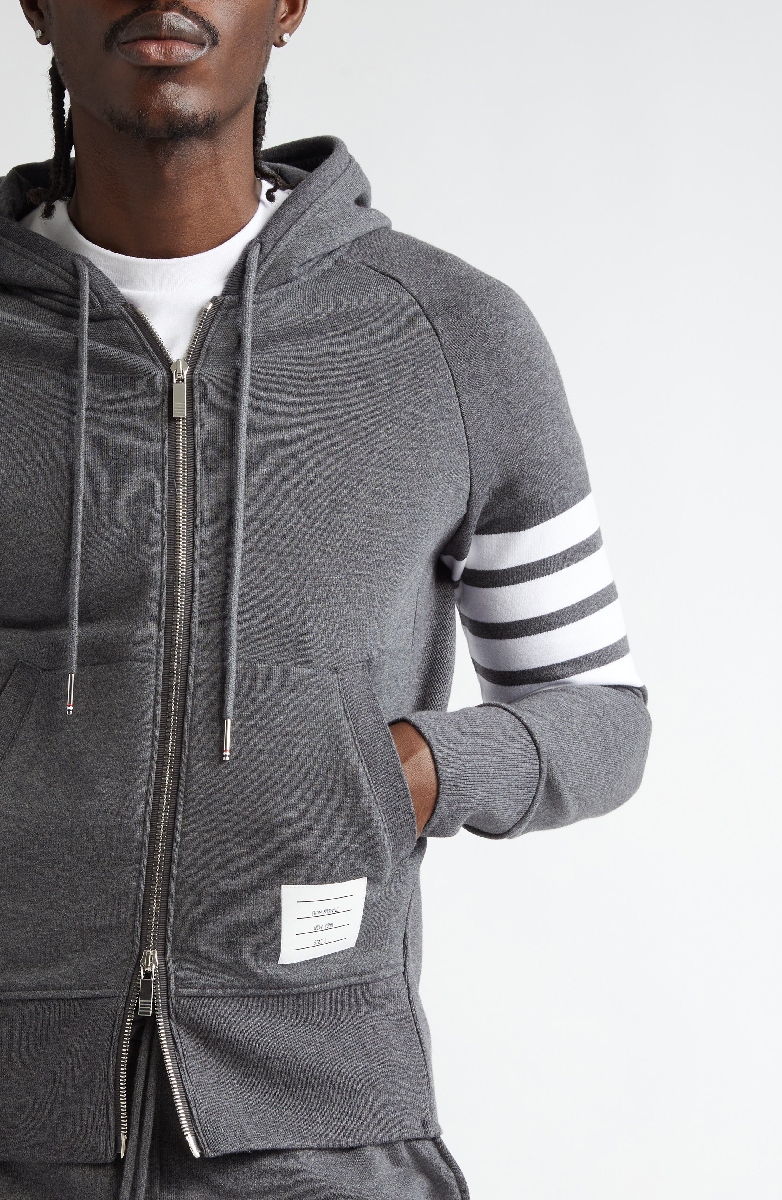 Thom Browne Classic 4-Bar Zip Cotton Hoodie in Dark Grey at Nordstrom - 5