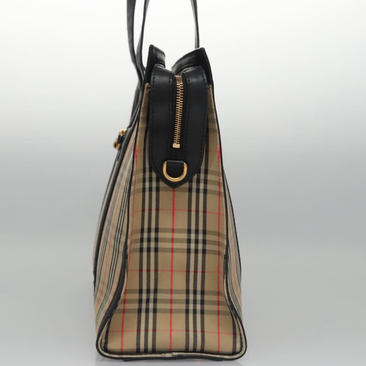 Burberry Nova Check Tote Bag Canvas Leather Beige Black Gold - 4