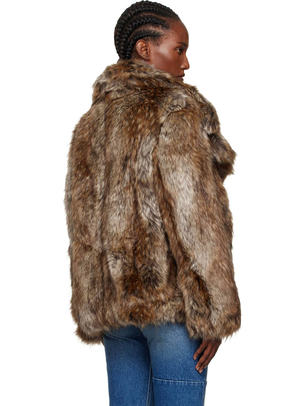 Brown & Beige Hook-Eye Faux-Fur Jacket - 3