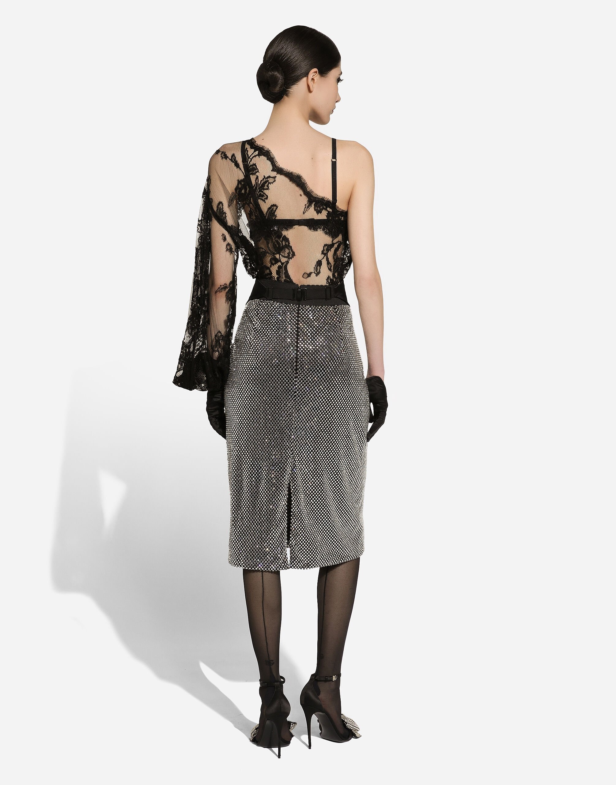 Chantilly lace one-shoulder blouse - 4