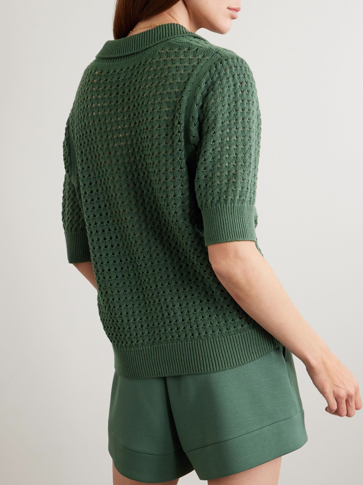 Ellie open-knit cotton shirt Green - 3