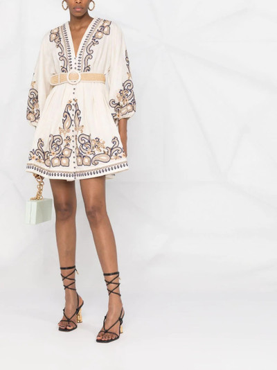 Zimmermann paisley-embroidered belted dress outlook