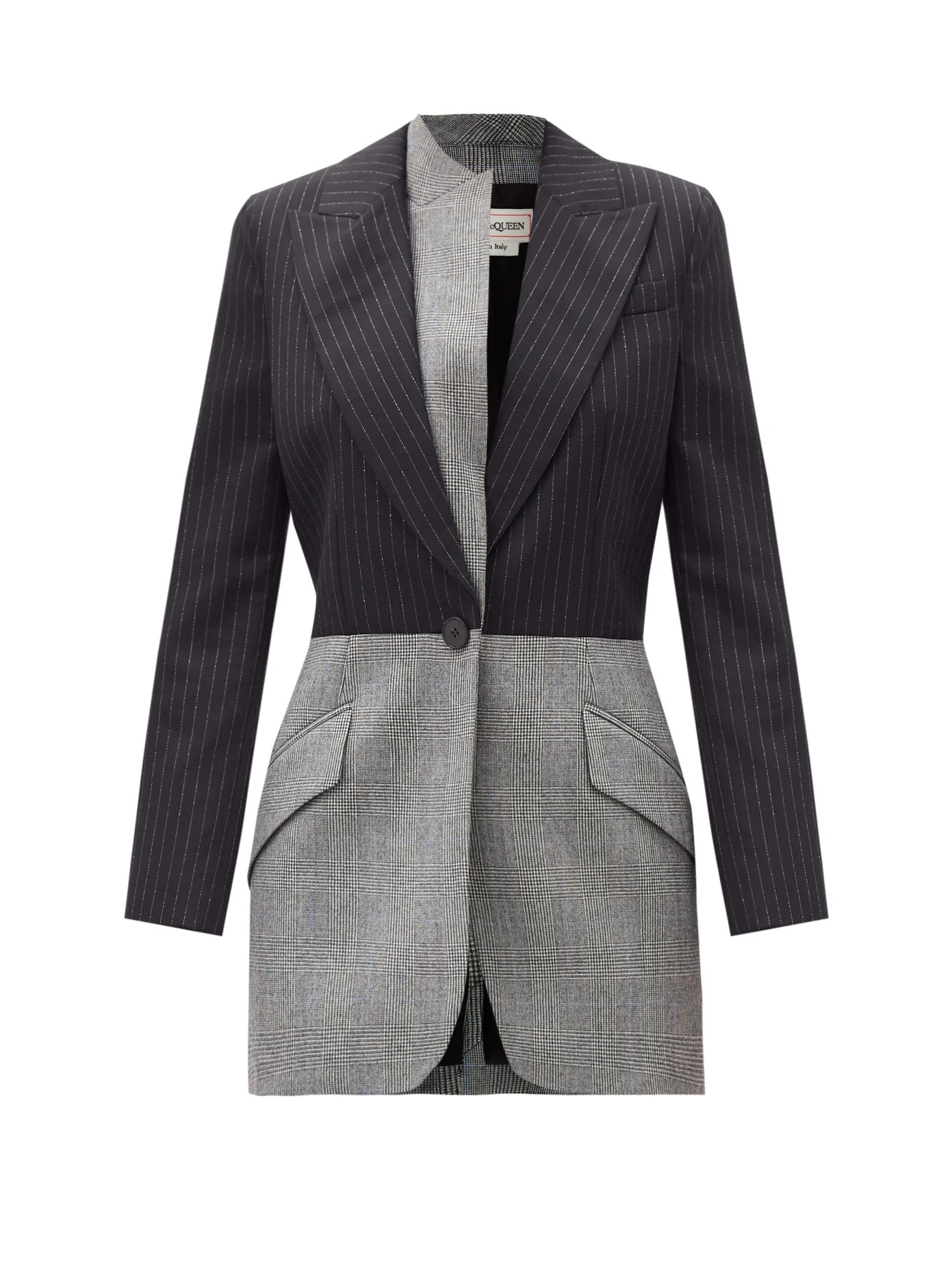 Reconstructed pinstripe and check wool jacket - 1