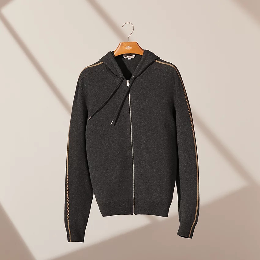 Zipped hooded sweater with leather braid detail - 4