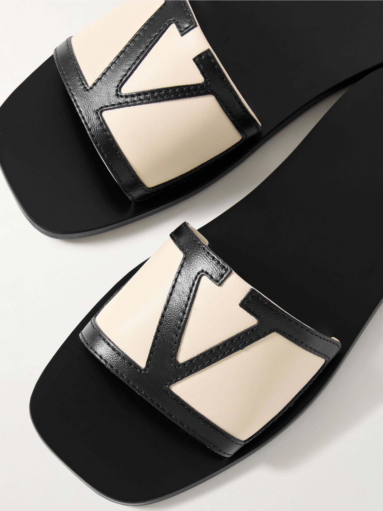 Viva Superstar appliquéd two-tone leather slides Cream - 4