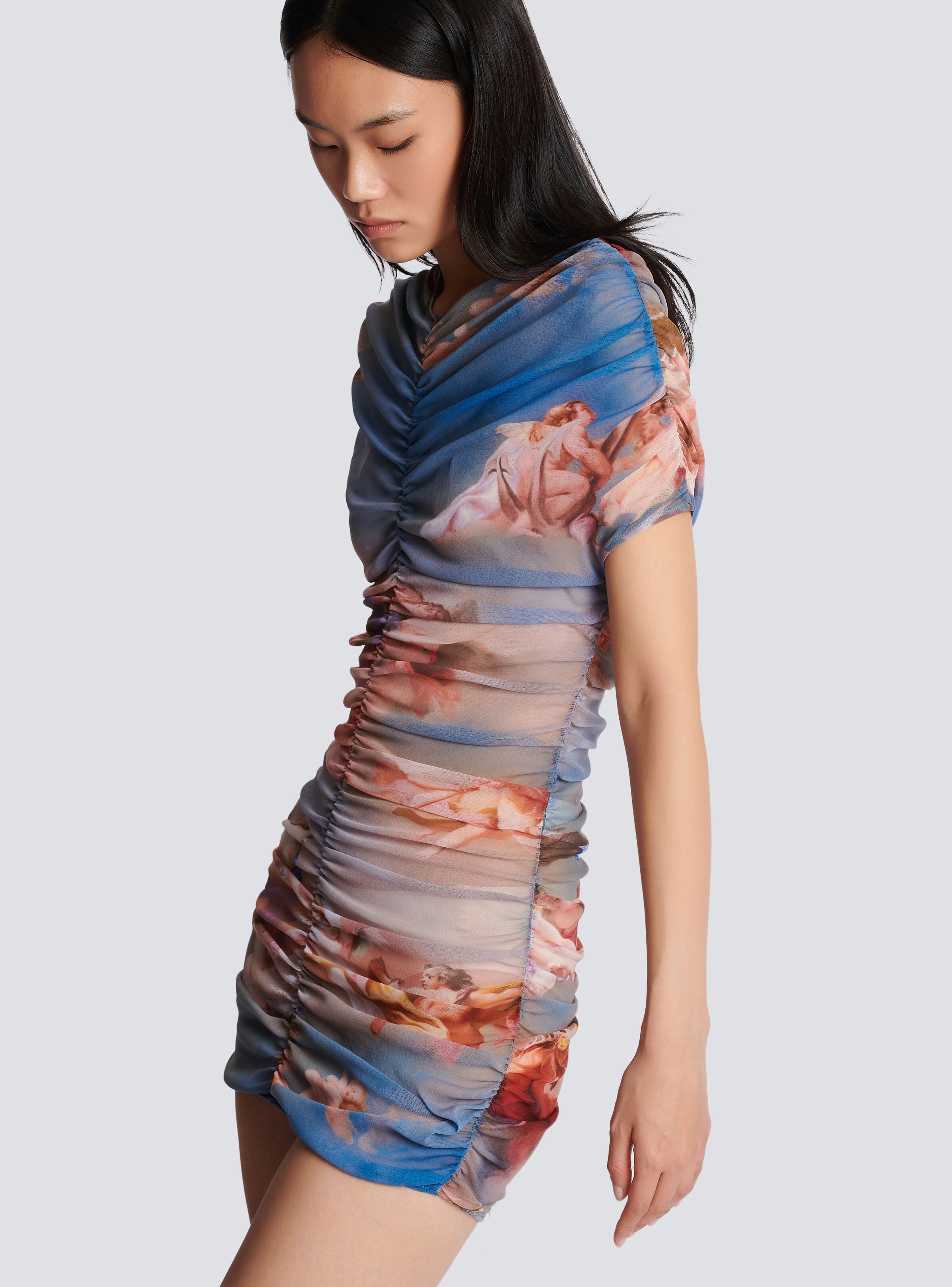 Sky printed gathered tulle dress - 6