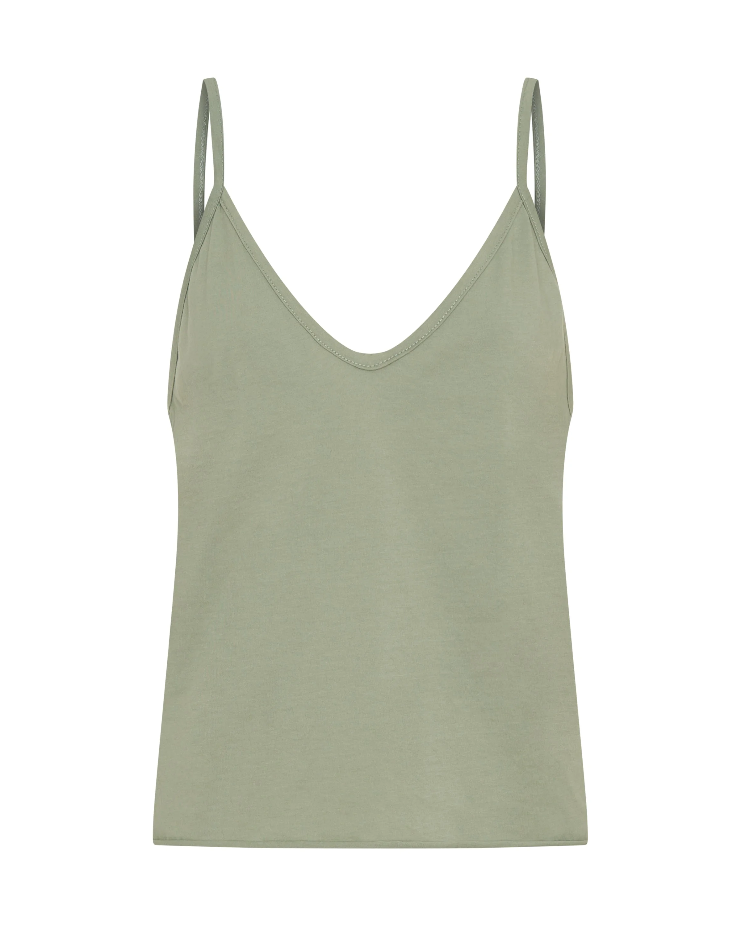 Deep V Front Cotton Singlet - Khaki - 1