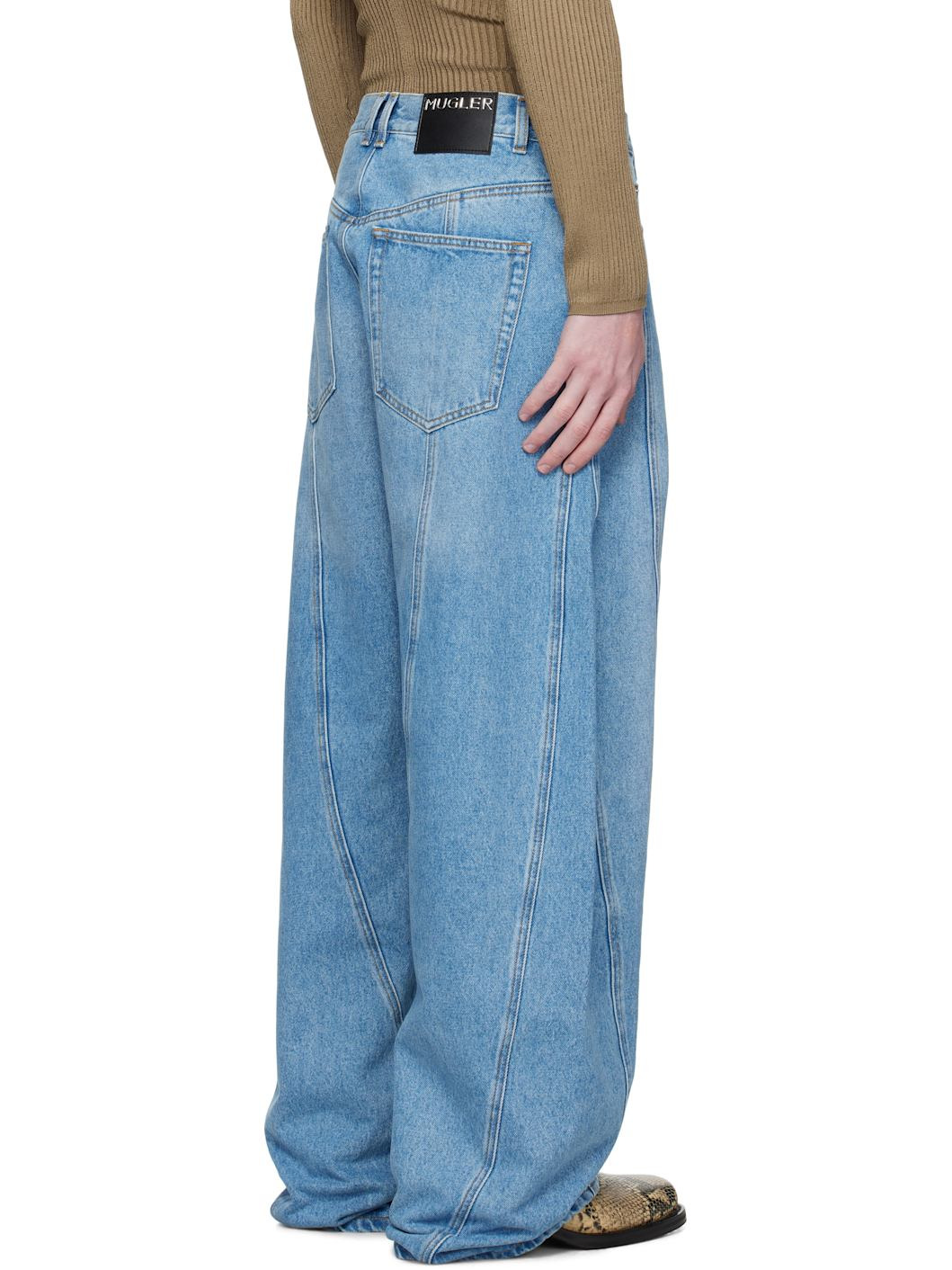 Blue Washed Oversized Spiral Jeans - 3