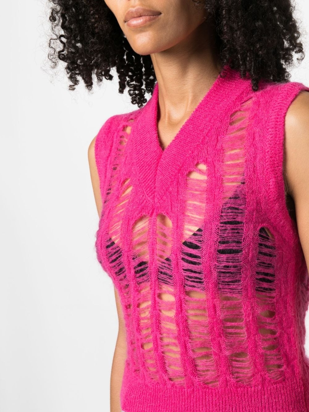 open-knit V-neck vest - 5