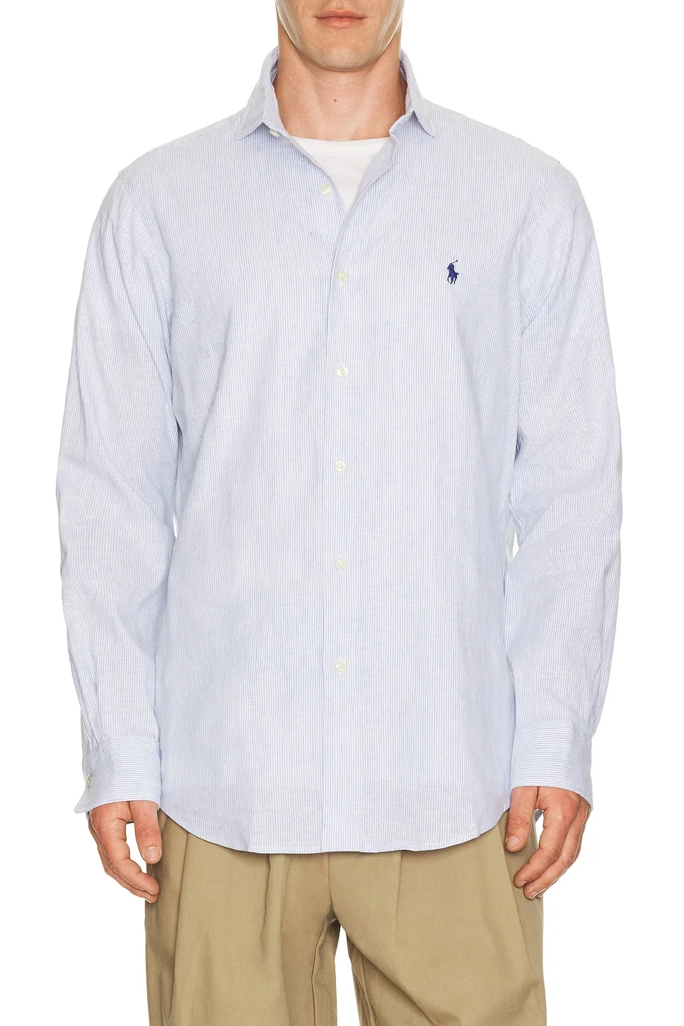 Long Sleeve Stretch Linen Sport Shirt Stripe - 1