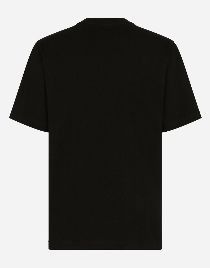 Dolce & Gabbana Cotton T-shirt with leather breast pocket and logo outlook