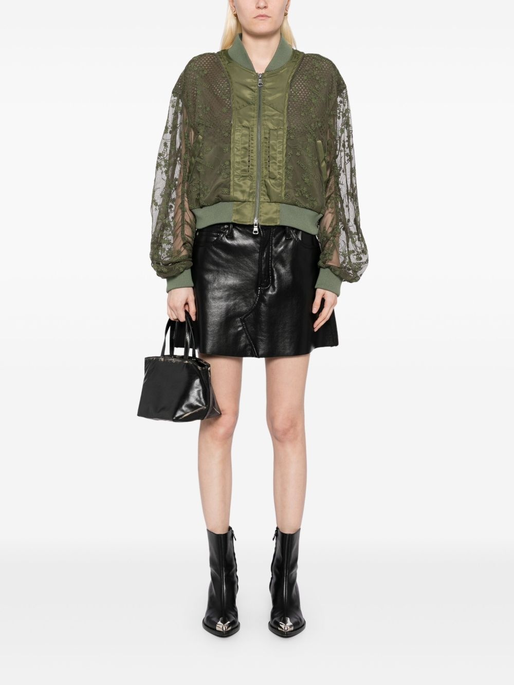 double layered logo lace short bomber jacket - 2