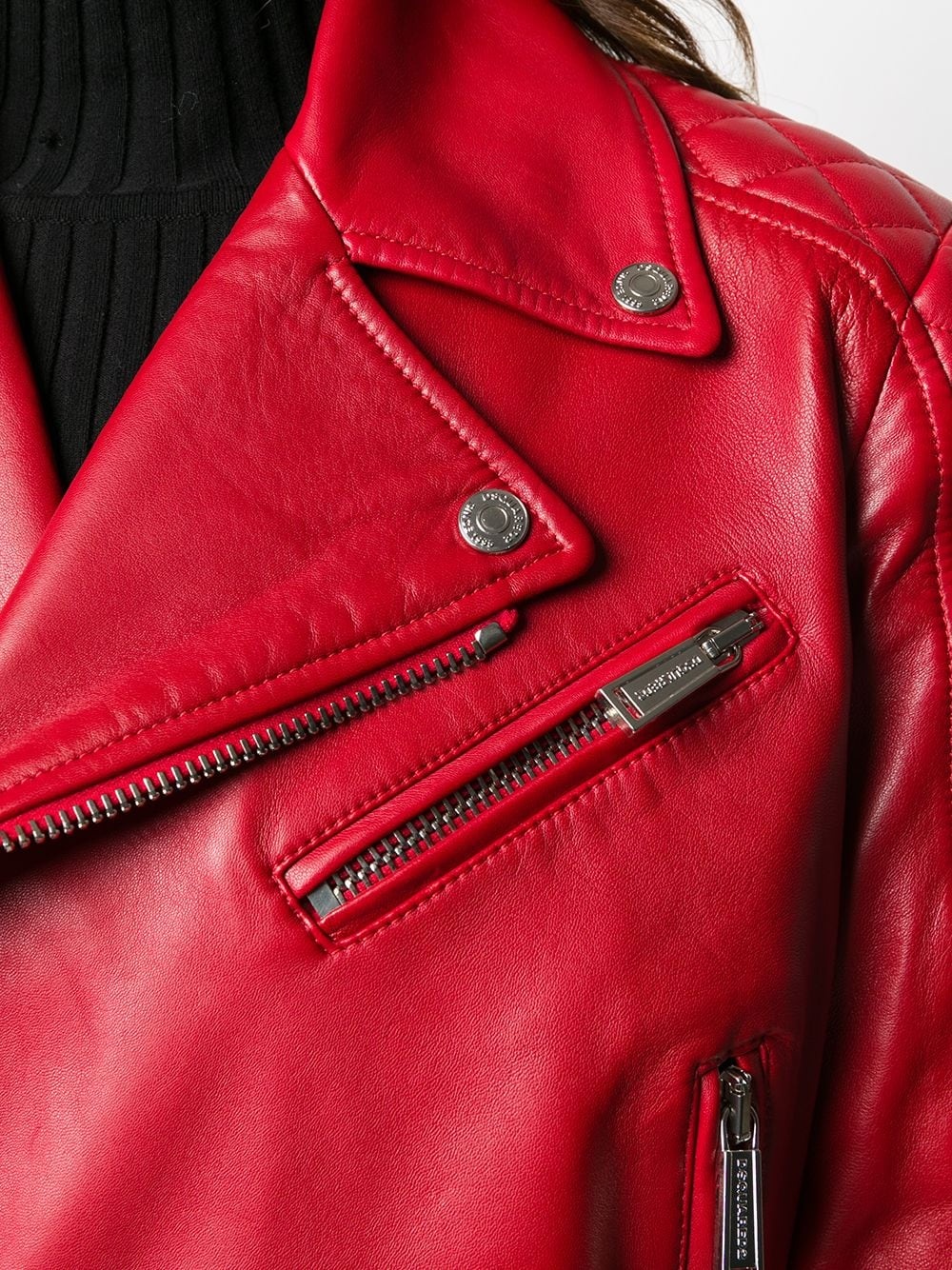 quilted detail zip-up leather jacket - 5